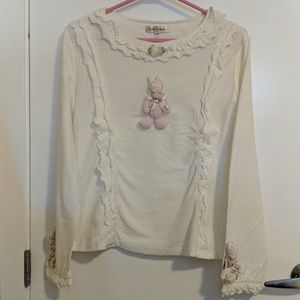 Long Sleeves White Top with Bunny Decoration